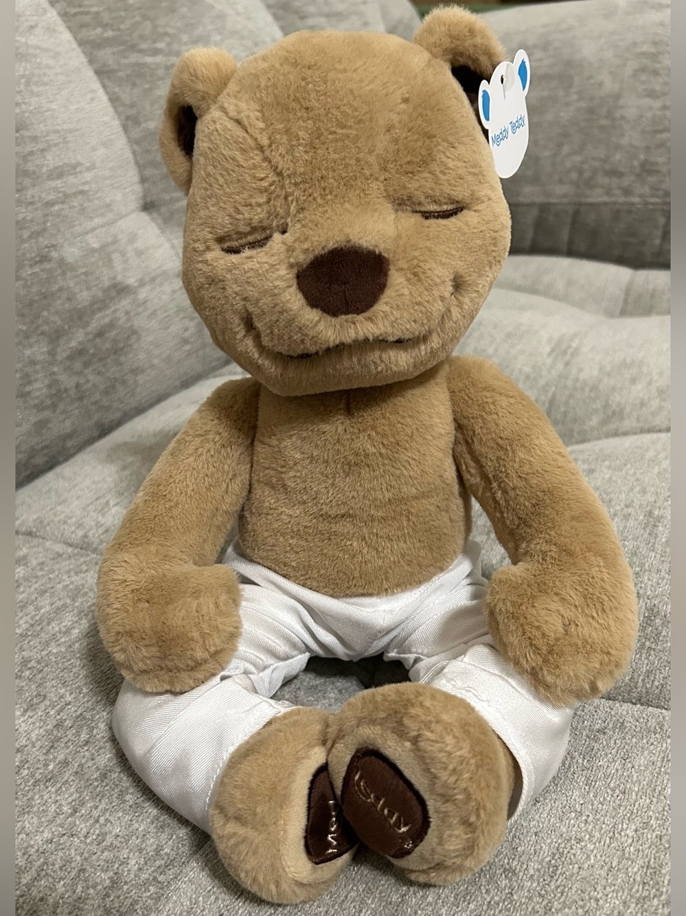 Meddy Teddy Plush Tan Posable Yoga Bear Stuffed Animal with White Yoga Pants